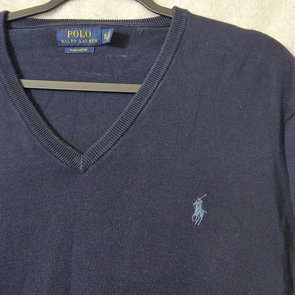 Polo Ralph Lauren Pima Cotton Sweater V-Neck Navy Blue Men's Size XXL-TTG Preppy - Picture 1 of 10